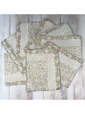 Set 8 YVES DELORME Paris 21"x16" Linen/Cotton Brocade Beige Luxury NAPKINS Asian
